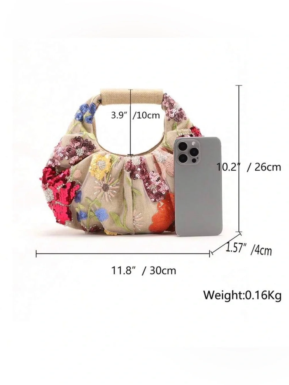 NEW Sequin Floral Embroidered Beige Shoulder Bag